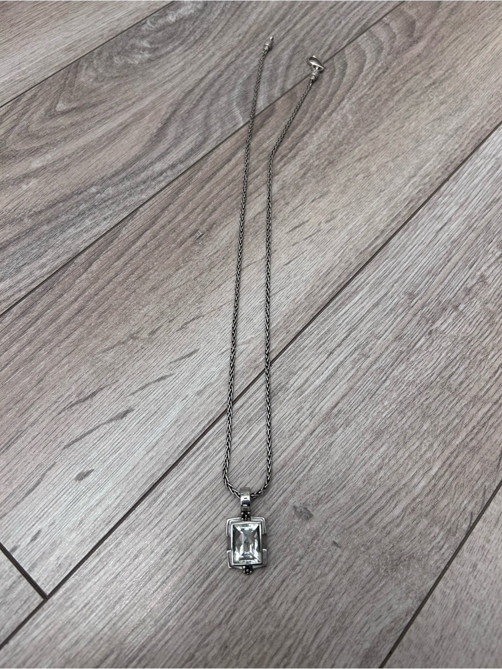 Michael Dawkins Sterling Silver Necklace Clear Aqua Rectangular Crystal Pendant